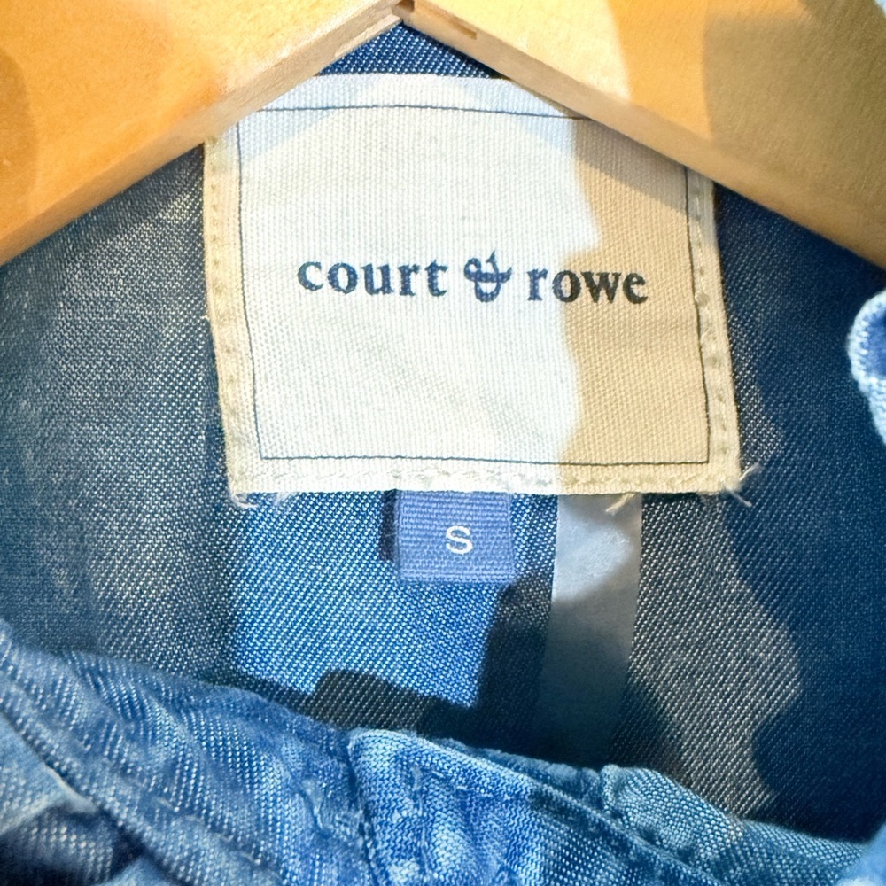 NEW COURT & ROWE Ruffle Tencel Lyocell Button-Down Shirt in Denim Blue - Picture 8 of 10